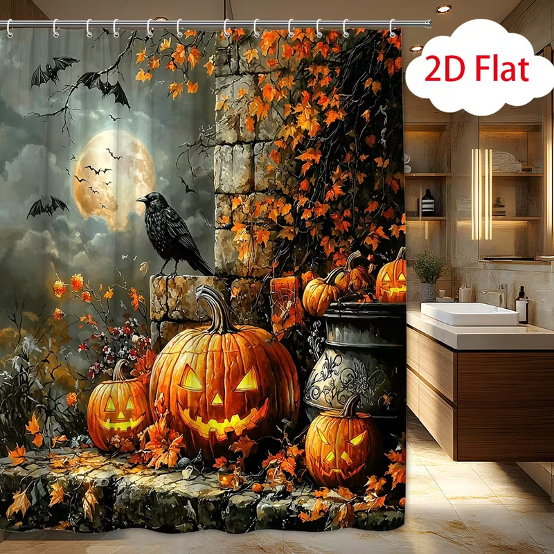 Aquarium Zombie - 1 buah Tirai Mandi Halloween Motif